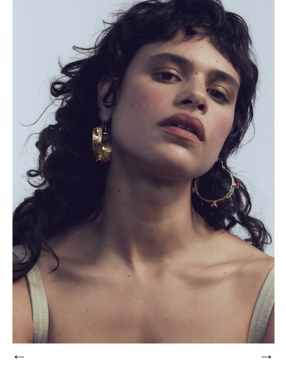 Gold Hoop Earrings with Red Gemstone Details - Women Jewelry